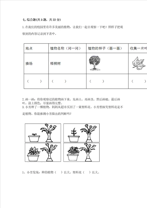 教科版科学一年级上册第一单元植物测试卷名师推荐word版