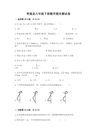 枣强县六年级下册数学期末测试卷精选.docx