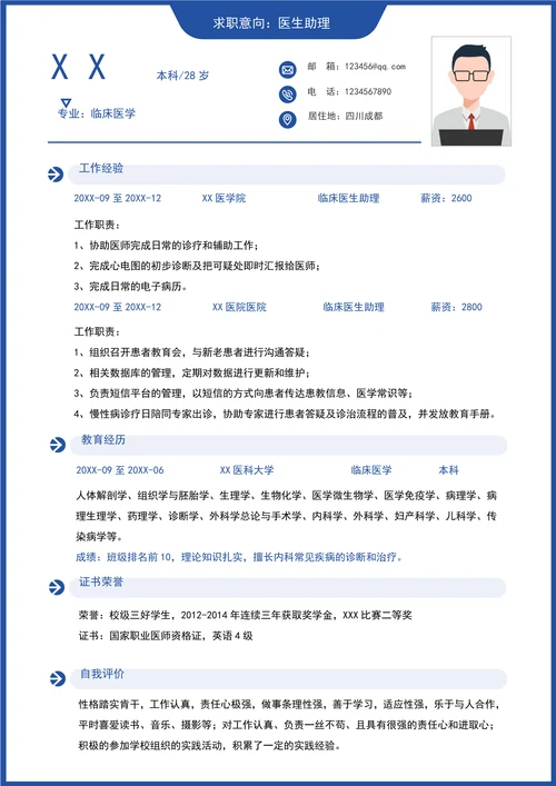 医疗医学医生助理求职简历