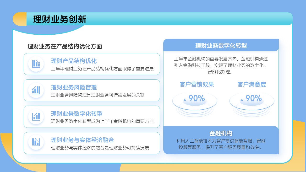 蓝黄色插画风年中总结报告ppt模板