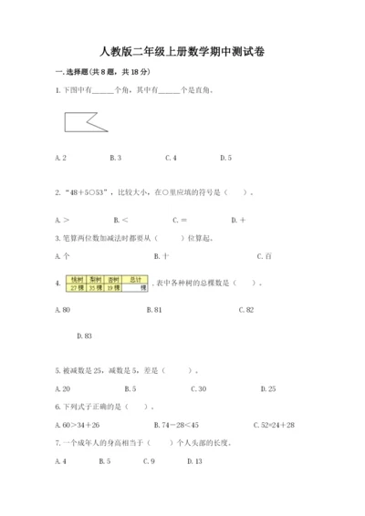 人教版二年级上册数学期中测试卷（实用）word版.docx