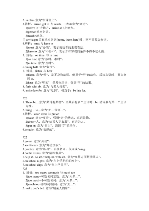人教版七年级下册英语Unit1-4知识点整合（每页知识点）
