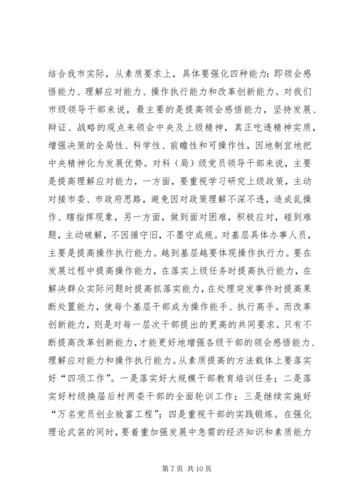 书记在全市组织工作会议上的致辞.docx