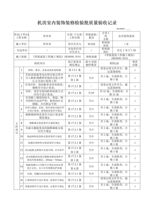 机房室内装饰装修检验批质量验收记录.docx