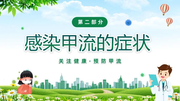 绿色清新关注健康预防甲流甲型流感病毒知识科普讲座PPT
