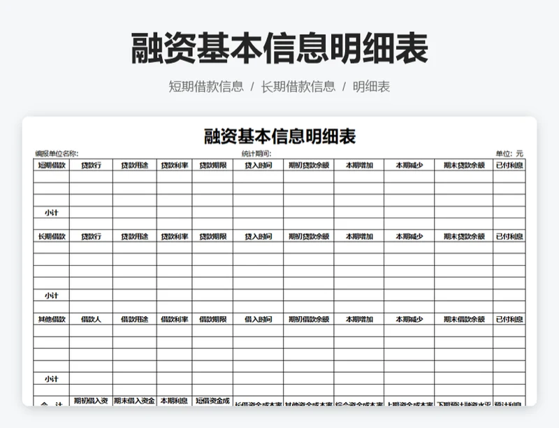 融资基本信息明细表