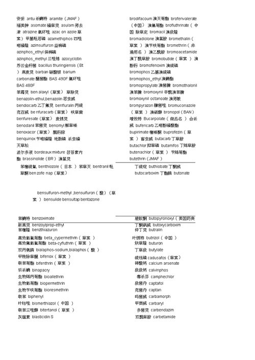 常用农药通用名中英文对照模板