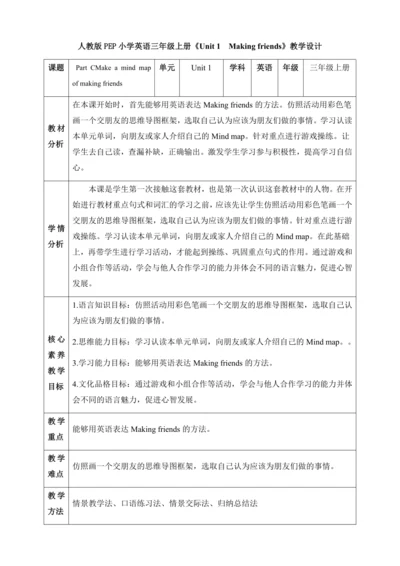 【核心素养】人教版英语三年级上册-U1 PC Project（教案）