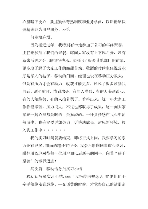 2023年移动实习工作小结