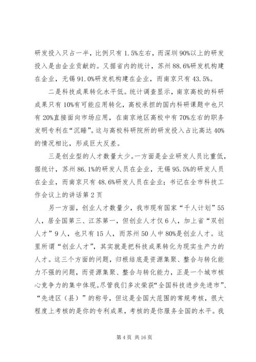 书记在全市科技工作会议上的致辞.docx