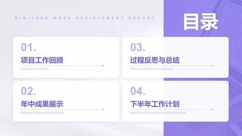 紫色简约风年中工作成果汇报PPT模板