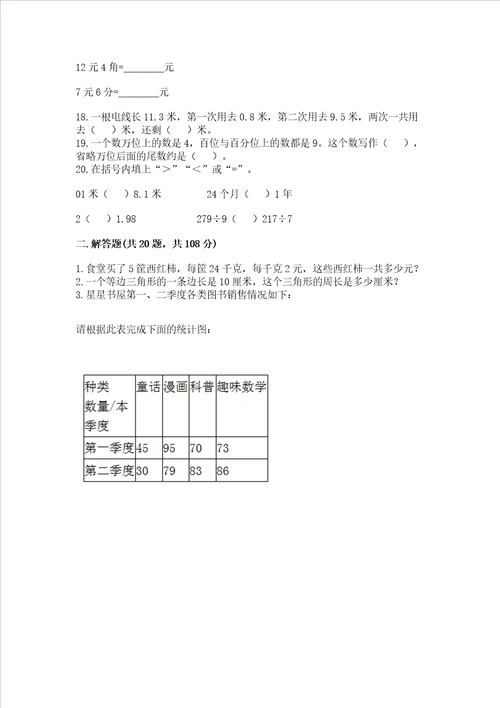 小学四年级下册数学重点题型专项练习中心小学