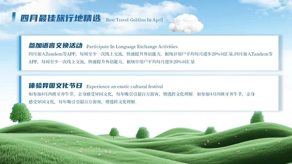 卡通毛毡风4月旅游攻略ppt模板