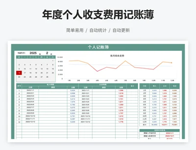 年度个人收支费用记账薄