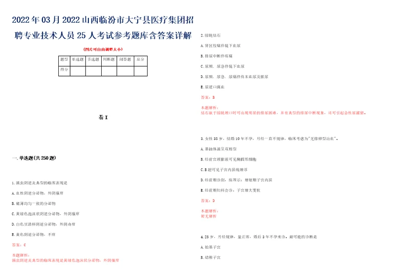 2022年03月2022山西临汾市大宁县医疗集团招聘专业技术人员25人考试参考题库含答案详解