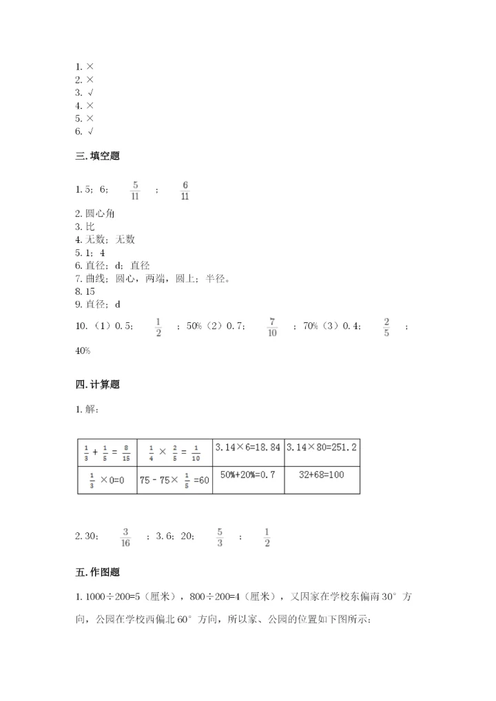 2022年人教版六年级上册数学期末测试卷【实验班】.docx