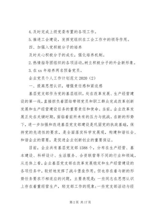 企业党员个人工作计划范文某年.docx