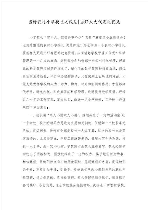 当好农村小学校长之我见当好人大代表之我见