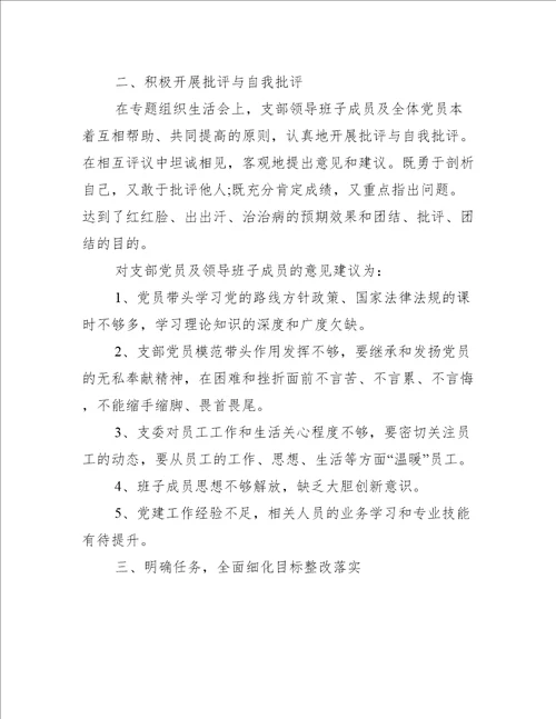 党支部组织生活会工作总结