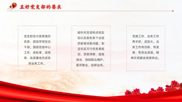 红色复古简约大气红绸五好党支部党政党建党课动态PPT