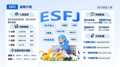 蓝色活力卡通创意MBTI自我介绍PPT单页