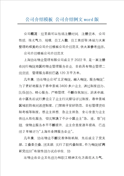 公司介绍模板公司介绍例文word版