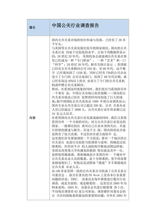 中国公关行业调查报告范本
