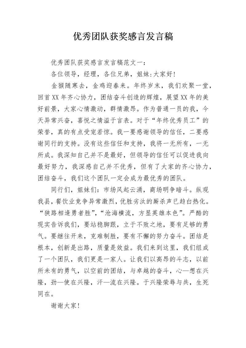 优秀团队获奖感言发言稿.docx