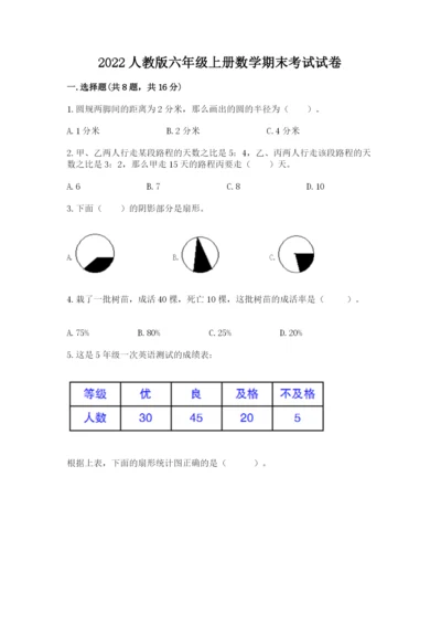 2022人教版六年级上册数学期末考试试卷附答案（名师推荐）.docx