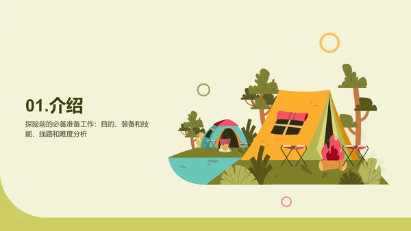 绿色插画卡通户外探险旅行相册PPT模板