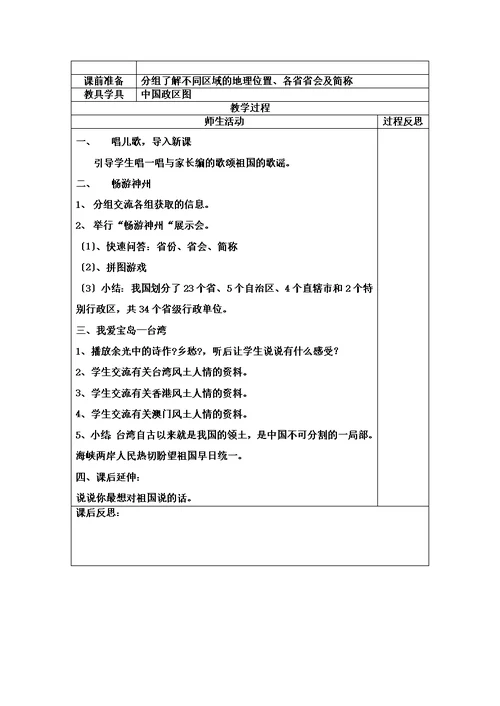 未来版品德与社会五年级下册：祖国有多大 教案设计