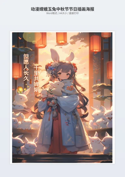 动漫嫦娥玉兔中秋节节日插画海报