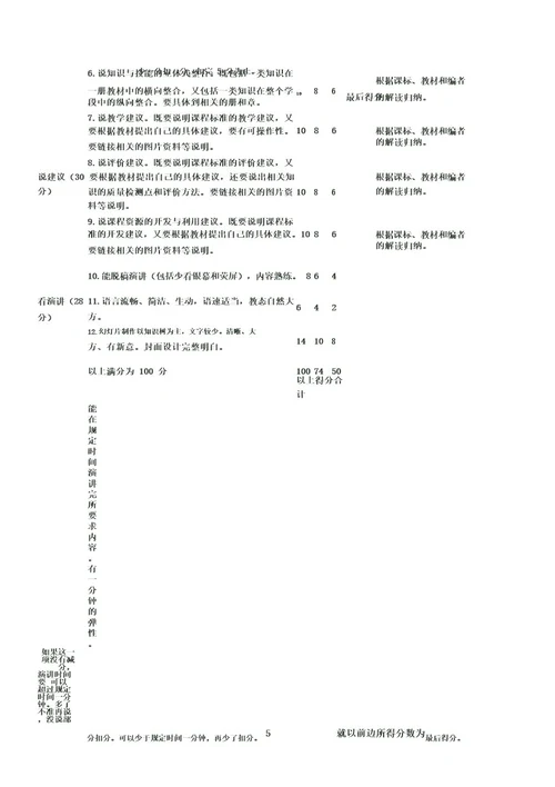 说课标说教材评分表