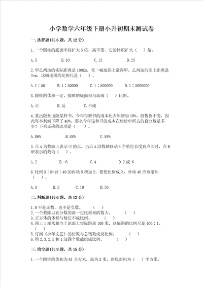 小学数学六年级下册小升初期末测试卷带答案研优卷