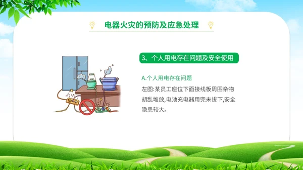 简约清新草地蓝天企业上班人办公室用电安全学习培训模板