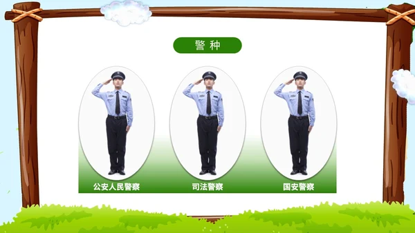 卡通蓝天草地学校边框警察到幼儿园知识科普讲课班会活动幼儿园培训