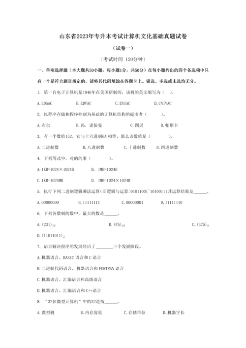 2023年山东省专升本考试计算机文化基础真题试卷.docx