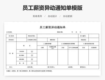 员工薪资异动通知单模版