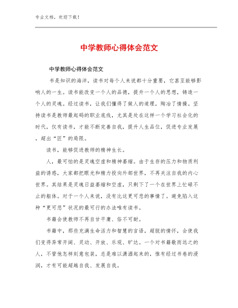 中学教师心得体会范文例文14篇.docx