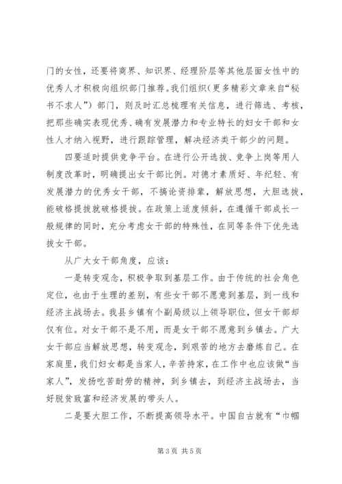 县委领导在妇女领导干部迎“三八”座谈会上的讲话.docx