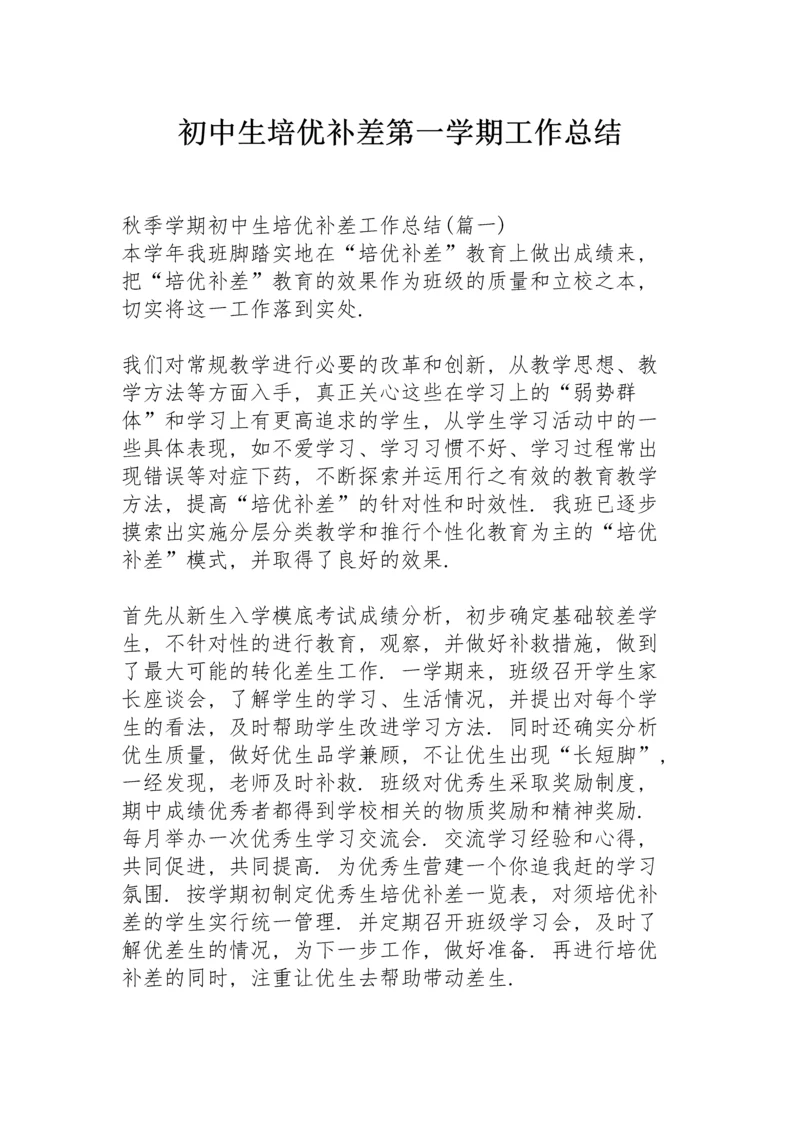 初中生培优补差第一学期工作总结.docx