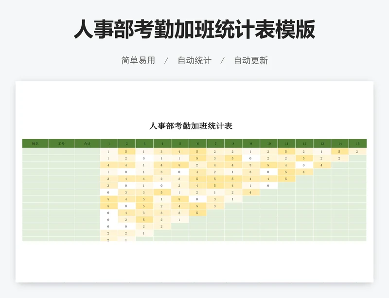 人事部考勤加班统计表模版