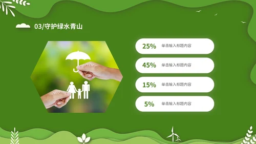 绿色清新卡通简约守护绿水青山保护环境保护生态文明宣传PPT