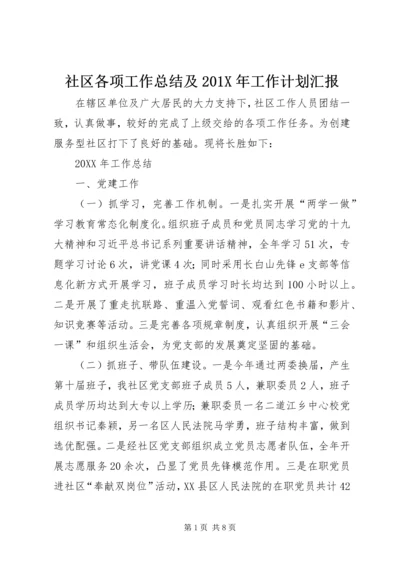 社区各项工作总结及201X年工作计划汇报.docx