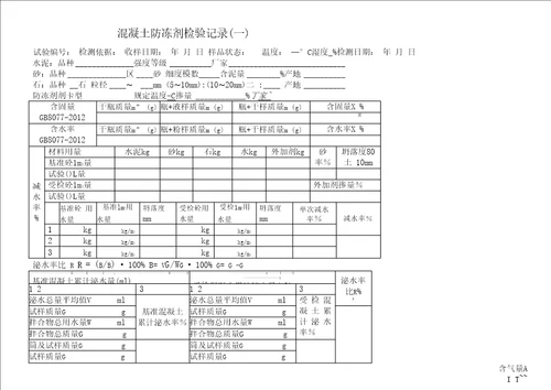 混凝土防冻剂试验原始记录