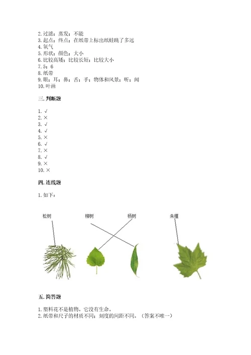 教科版一年级上册科学期末测试卷带答案ab卷