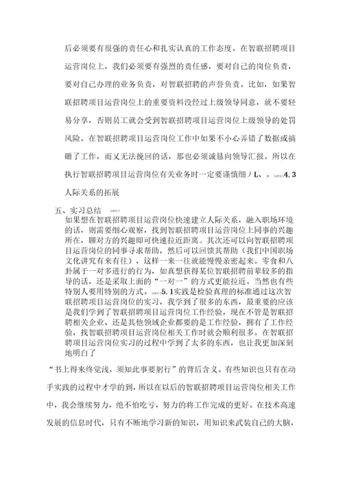 智联招聘项目运营岗位实习报告