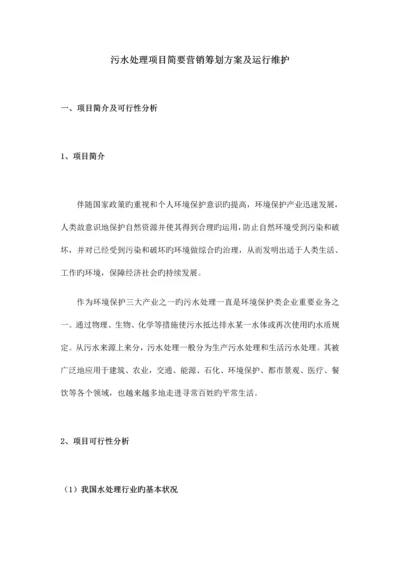 污水处理项目简要营销策划方案.docx