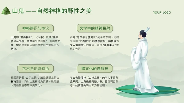 绿色中国风端午节屈原介绍PPT