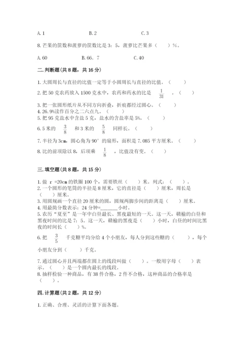 人教版六年级上册数学期末测试卷带答案解析.docx